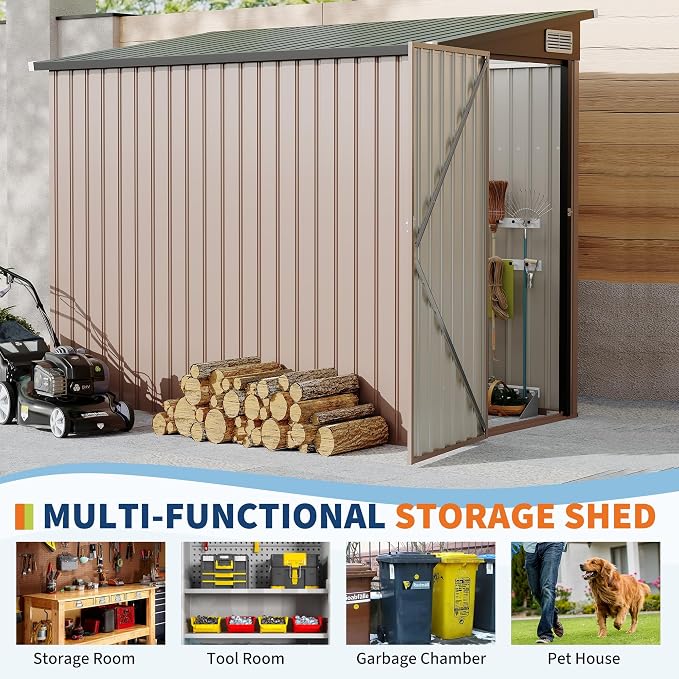 4x8 FT Metal Outdoor Lean to Storage Shed, Lean to Garden Shed Utility Tool Shed - Image 3