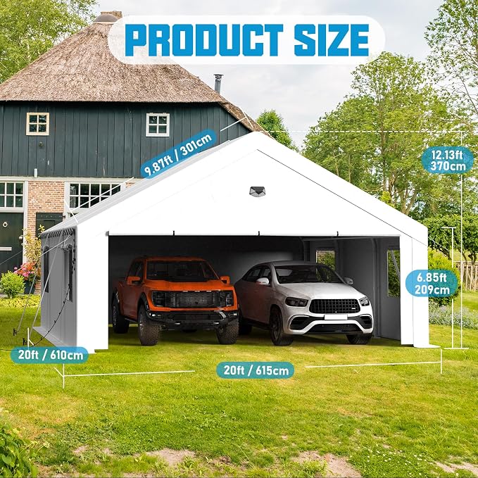 20x20 Carport Canopy, Heavy Duty Car Port, Portable Car Ports Garage - Image 2