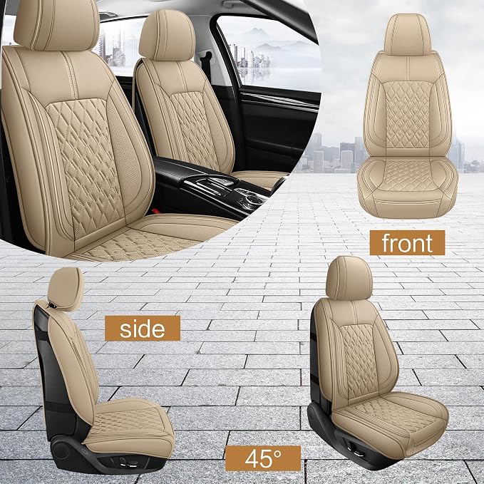 Pariitadin Leather Car Seat Covers Front Pair, Waterproof Breathable Faux - Image 2