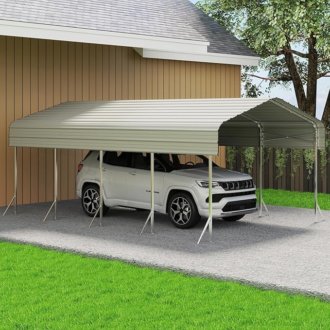 12x20ft Heavy Duty Metal Carport – Outdoor Galvanized Garage, Sturdy Structure by Unknown