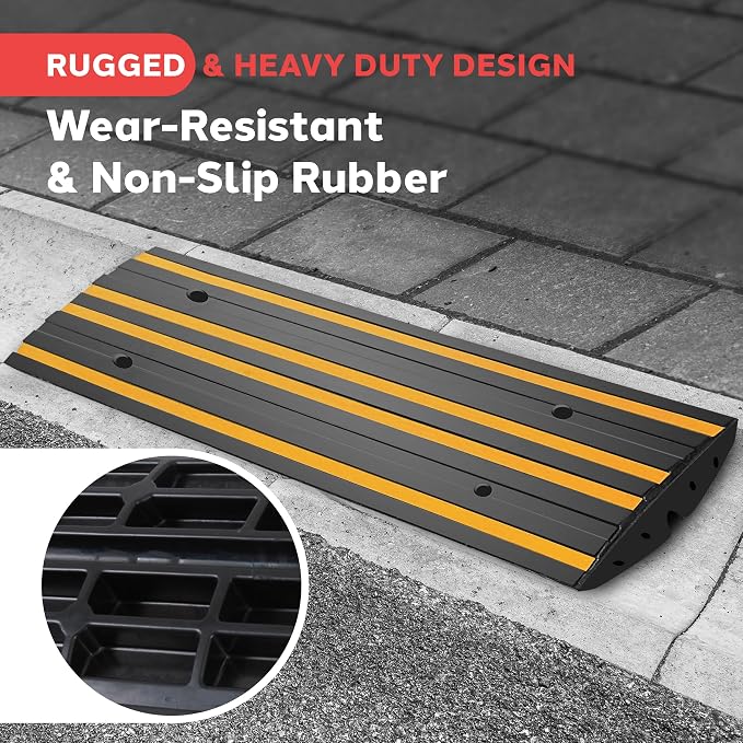 Pyle 4 ft. Rubber Curb Ramp, Non-Slip Threshold Single Ramp - Image 3