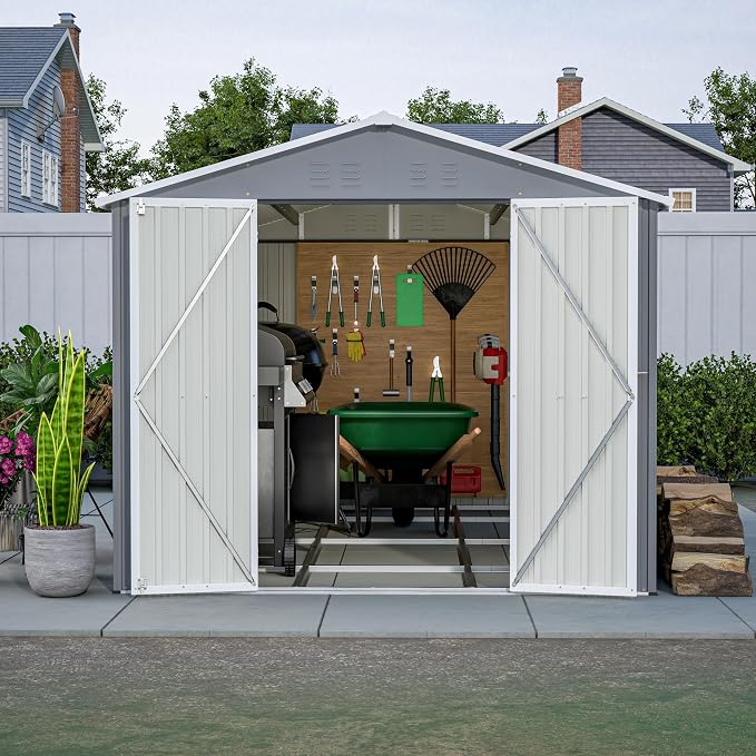 8x12 FT Outdoor Storage Shed, Metal Shed W/Floor, Garden Storage Shed W/ 1 - Image 6
