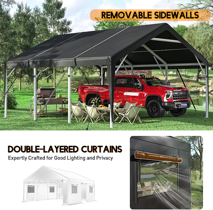 Bepatio 2 Car Carport, 20 x 20 Heavy Duty Metal Carport, All Weather Extra - Image 4