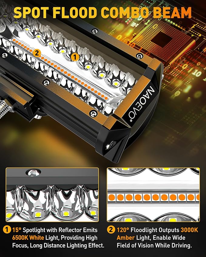 NAOEVO 12 Inch LED Light Bar, 300W 30000LM LED Offroad Fog/Driving Lights - Image 4