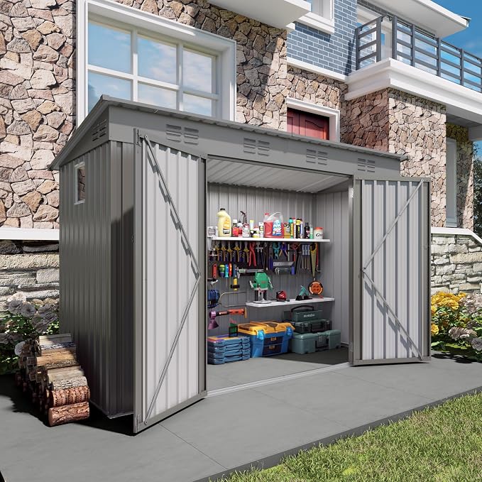 4 x 9 FT Metal Outdoor Storage Shed w/Lockable Door, Lean to Storage Sheds - Image 4