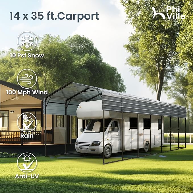 PHI VILLA 35 x 14 ft Heavy Duty Metal Carport - Image 8