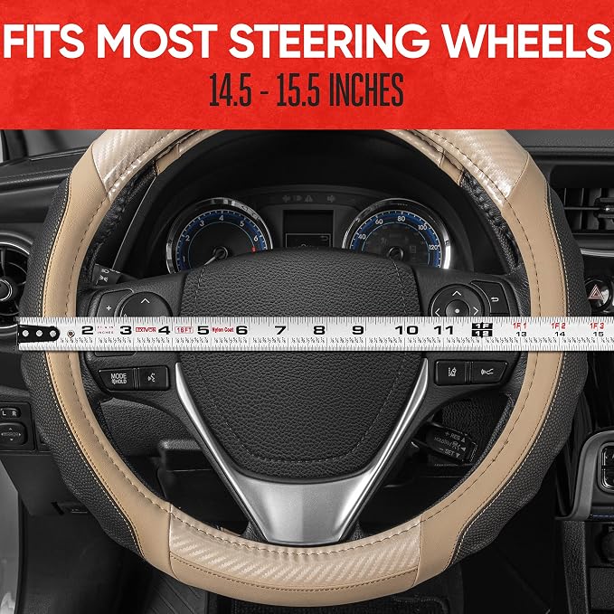 Motor Trend UltraSport Beige Carbon Fiber Steering Wheel Cover, Standard 15 - Image 7