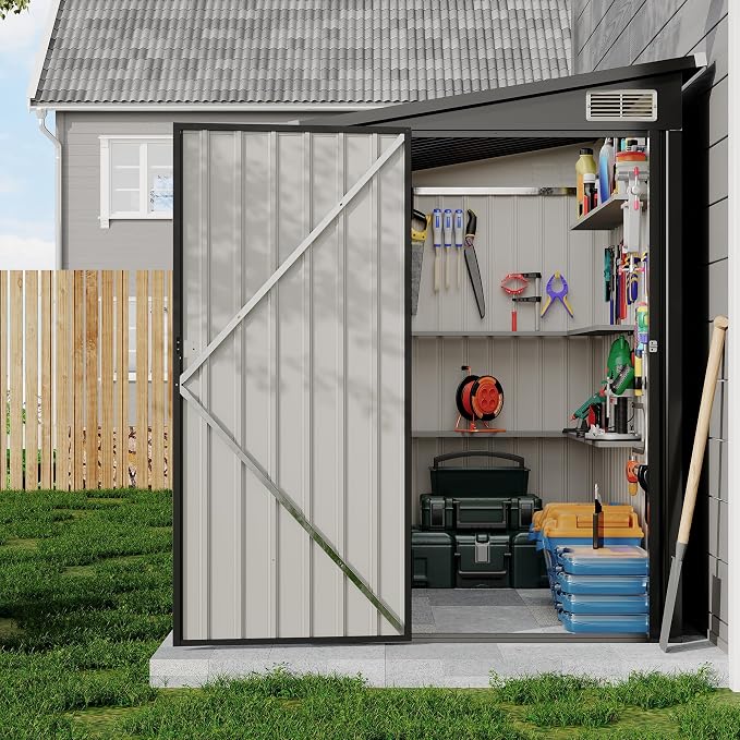 4x8 FT Metal Outdoor Lean to Storage Shed, Lean to Garden Shed Utility Tool Shed - Image 8