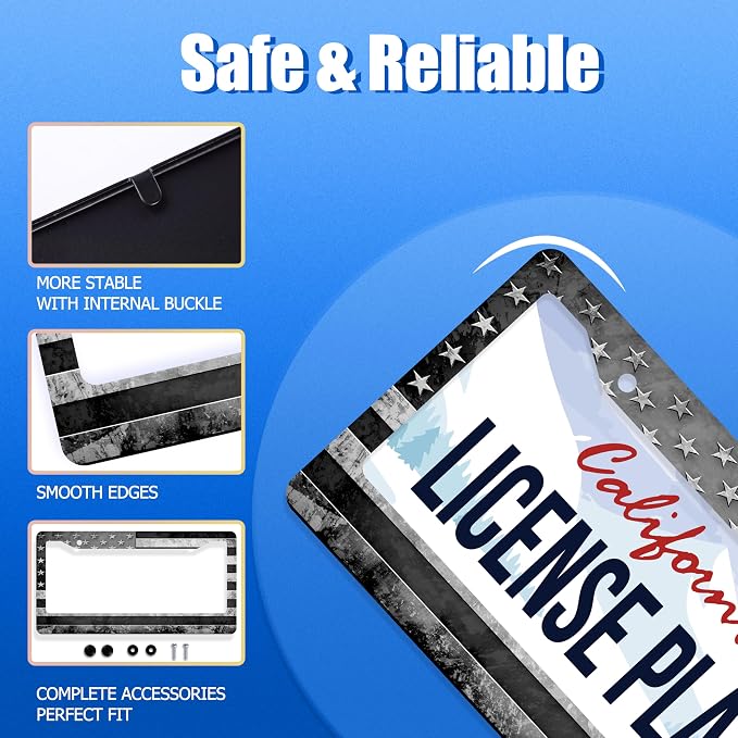 Grey Black American Flag License Plate Frame Vintage USA Flag License Plate - Image 2
