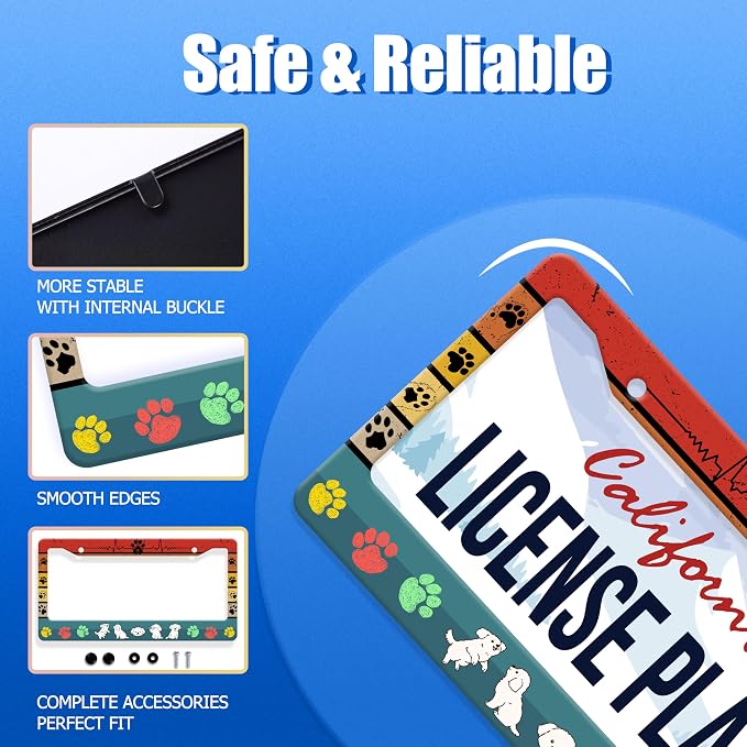 Dog License Plate Frame Cute Dog Paws License Plate Stainless Steel Animal - Image 2