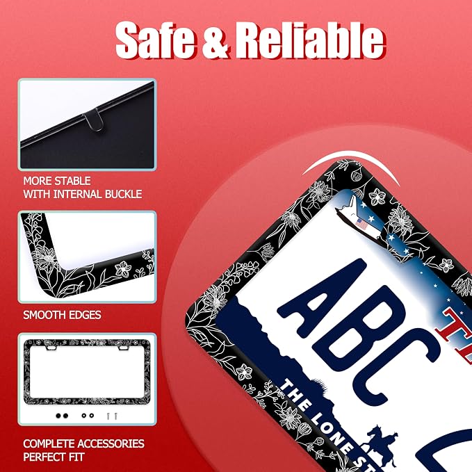 Line Art Flowers License Plate Frame Beautiful Floral License Plate Frames - Image 2