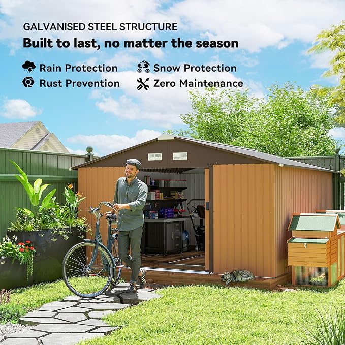 Outsunny 11' x 13' Outdoor Storage Shed, Garden Tool Metal Shed - Image 3