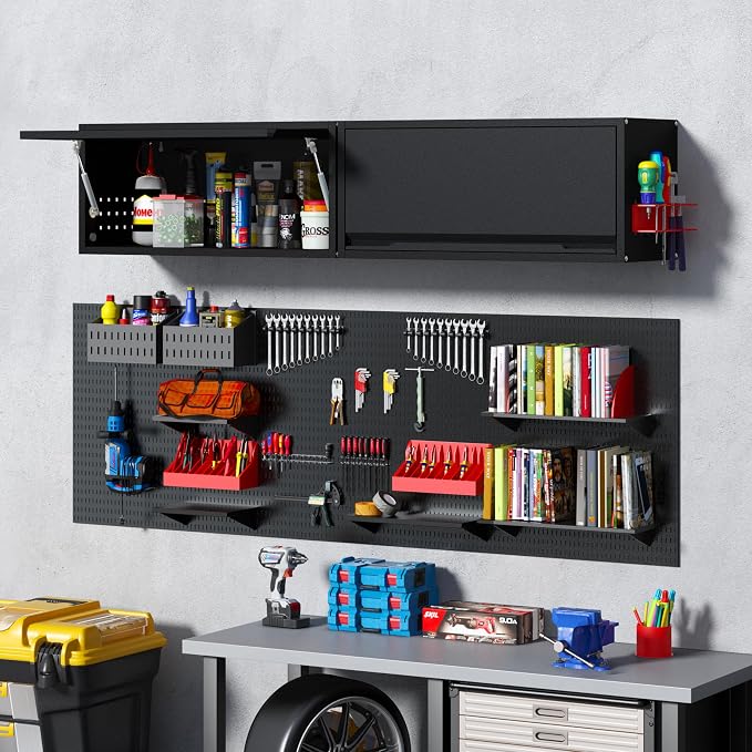 Metal Garage Wall Cabinet with Doors Side with Holes, Wall Mounted Metal - Image 2