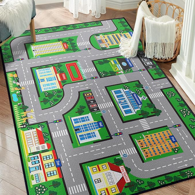 Fun Car Play Area Carpet Car Mat 59"x39" Play Rug by Isyorefam