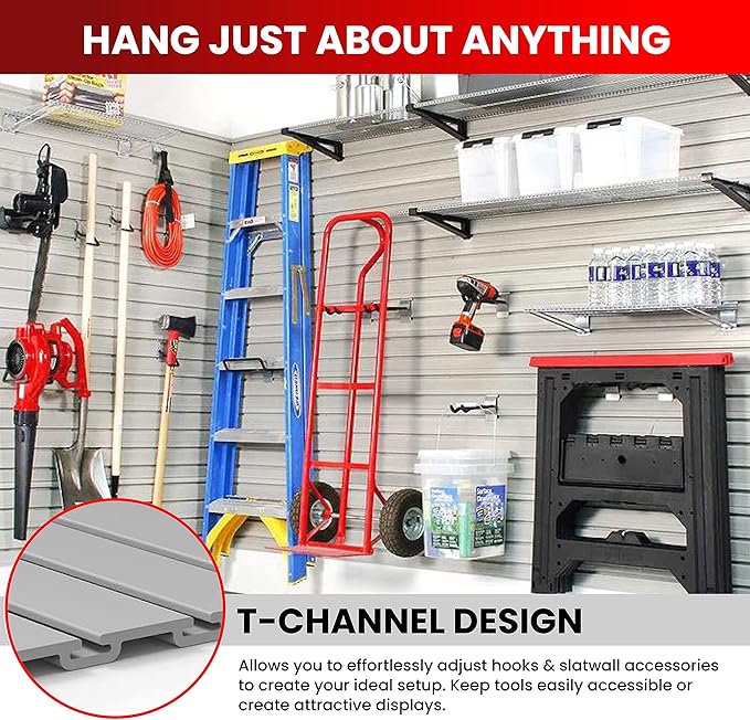 DLDIRECT Slatwall Panel Garage Wall Organizer: Heavy Duty Wall Mounted PVC Rack - Image 3