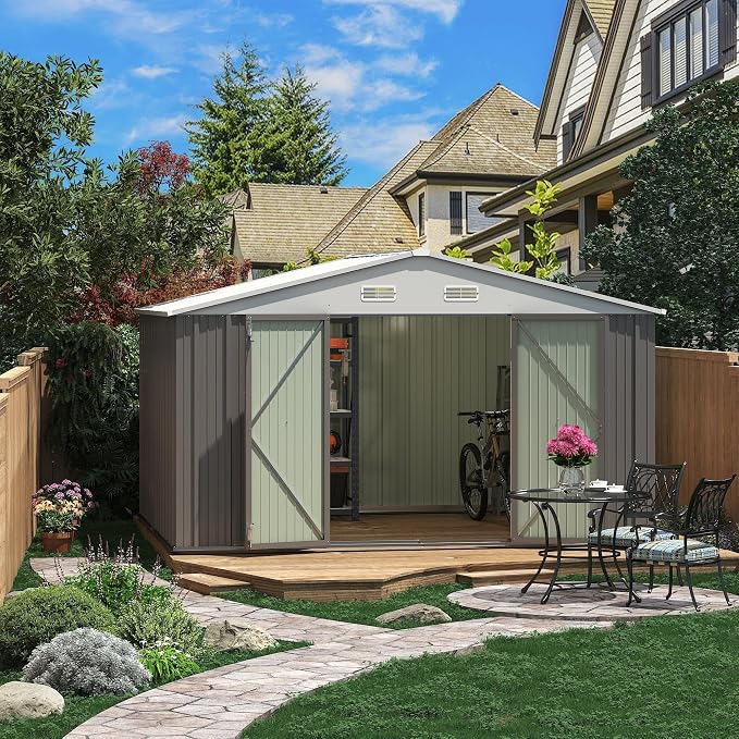 Greesum 10×8FT Outdoor Storage Shed, Metal Patio Storaged Sheds - Image 3