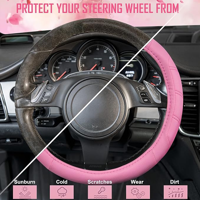CAR PASS Line Rider Microfiber Leather Sporty 14.5-15 inch Car Steering Wheel - Image 5