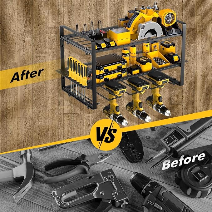 Power Tool Organizer Wall Mount, 2 Pack 3 Layers Garage Wall Shelving, 8 Drill - Image 5
