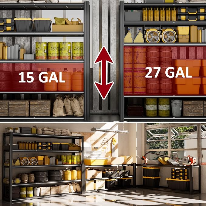 60" W Garage Shelving 5-Tier Storage Shelves Adjustable Metal Shelving Units - Image 6