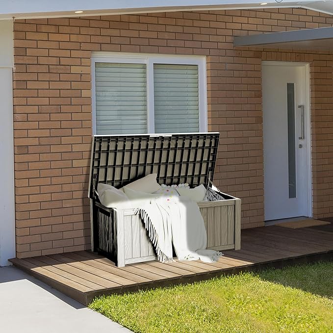 150 Gallon Lockable Resin Deck Box, Waterproof & UV-Resistant Outdoor Storage - Image 3