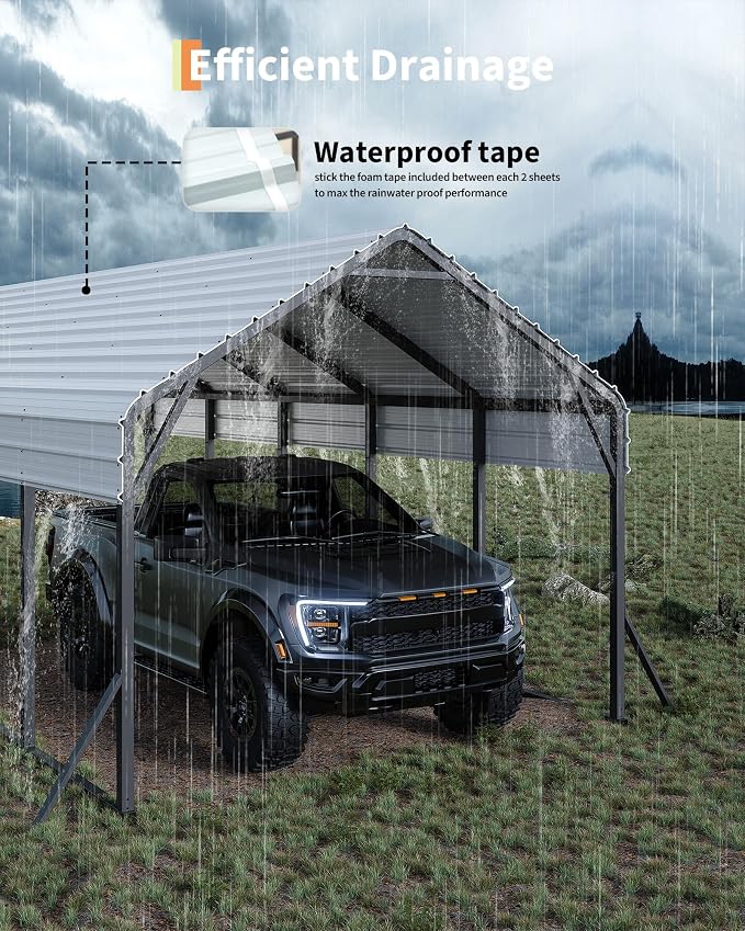 13'x16'x11' Metal Carport, Steel Heavy Duty Car Ports - Image 3