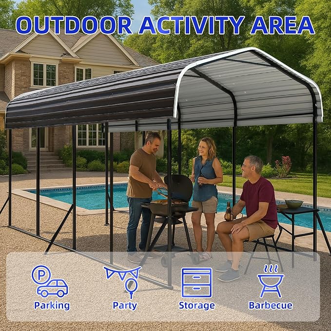 12x24 Metal Carport with Base Fixings Heavy Duty Garage Outdoor Chrome Plated - Image 8