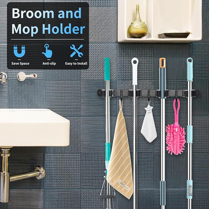 Huryfox Mop and Broom Holder Wall Mounted - Image 2