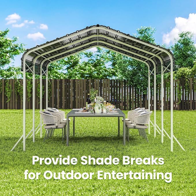 10x15ft Heavy Duty Metal Carport – Outdoor Galvanized Garage, Sturdy Structure - Image 7