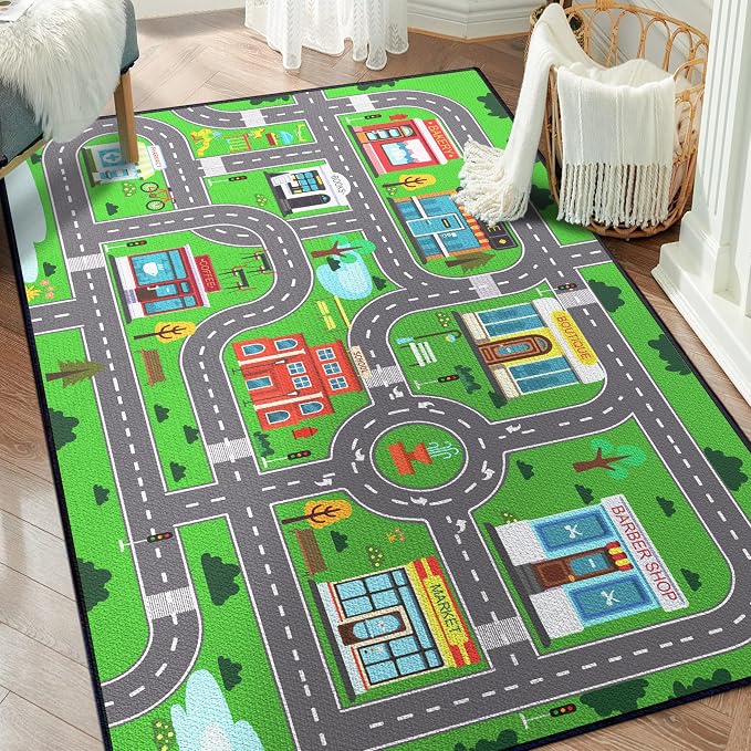 Play Rug for Playroom 2x3 Car Mat Town City Road Map for Boys Bedroom Fun Car by Isyorefam