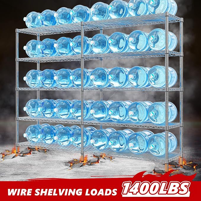 REIBII 58" W 5 Tier Heavy Duty Wire Shelving Unit - 1400LB Metal - Image 4