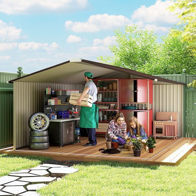 Outsunny 11' x 13' Outdoor Storage Shed, Garden Tool Metal Shed - Image 9