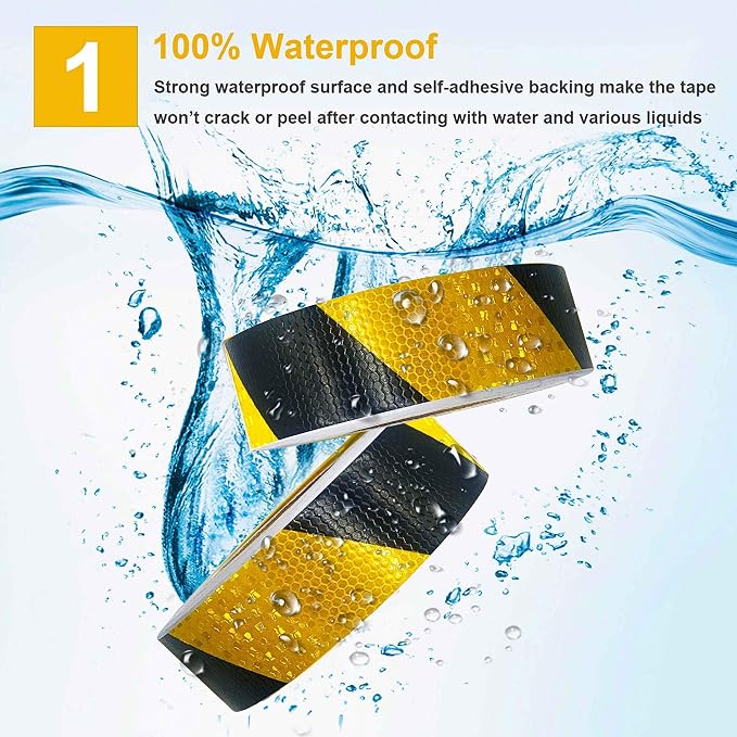 Waterproof Reflective Safety Tape Roll 2"X150' Yellow Black Striped Floor - Image 2