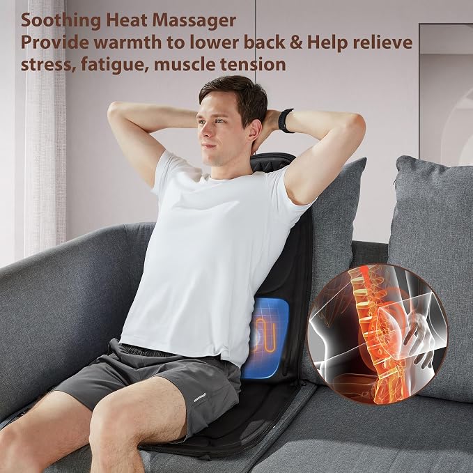 Back Massager with Heat, Massage Seat Cushion with 3D Lumbar Traction, 8 - Image 3