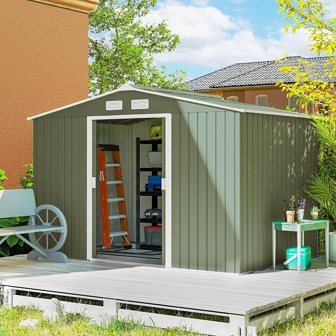 Outsunny 9' x 6' Outdoor Storage Shed, Garden Tool Metal Shed by Outsunny