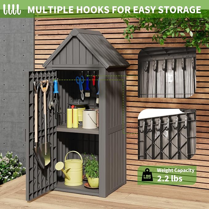 Shed Outdoor Storage Shed with Sloping Roof and Lockable Door, Resin Outdoor - Image 3