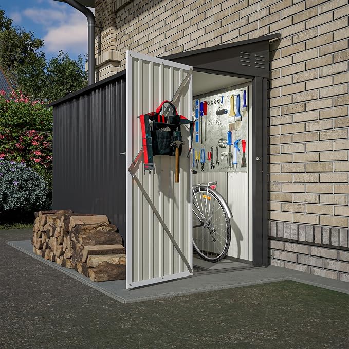 4x8 FT Outdoor Storage Shed, Lean to Metal Shed W/Floor Included, Garden by Unknown