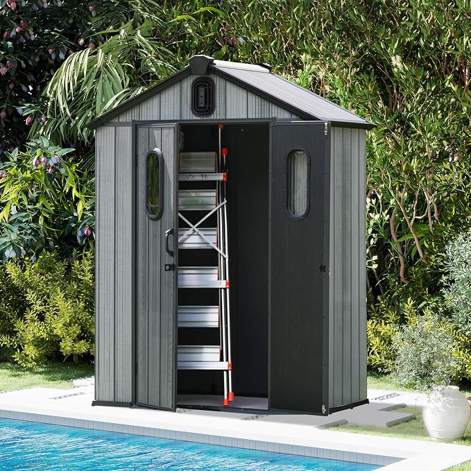 Domi 5x3 FT Outdoor Resin Storage Shed, All-Weather Double-Wall Storage Building - Image 2