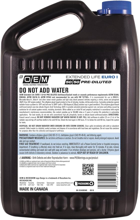 OEM Recochem European Vehicles Premium Antifreeze 50/50 Extended Life Coolant - Image 2