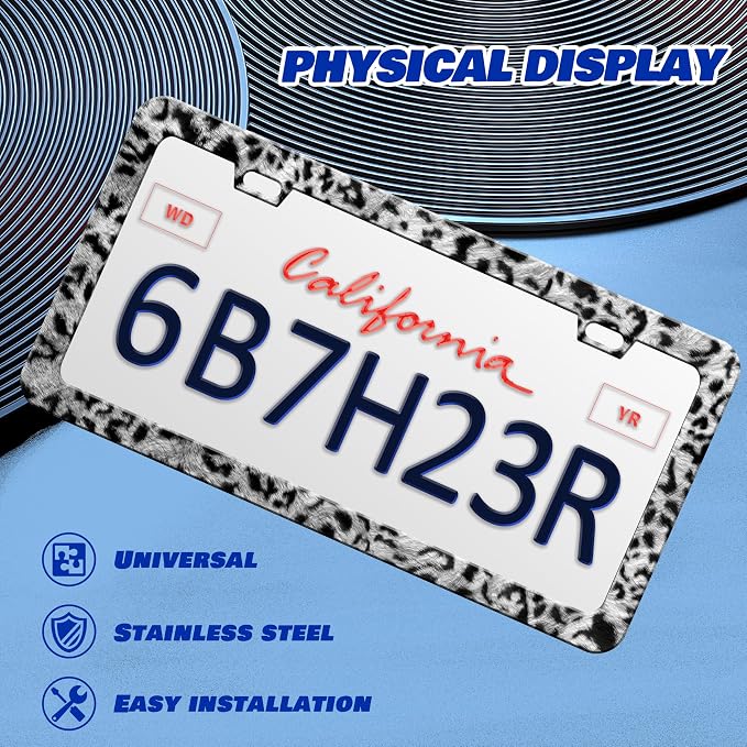 Grey Black Leopard Print License Plate Frame Cheetah License Plate Frames - Image 3