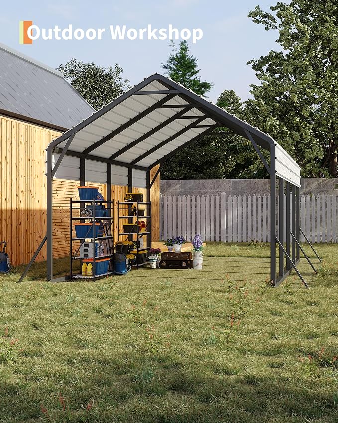 13'x21'x11' Oversized Metal Carport, Steel Heavy Duty Car Ports - Image 8