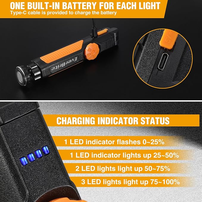 EverBrite LED Rechargeable Work Light, 800LM COB Foldable Flashlight, Magnetic - Image 6