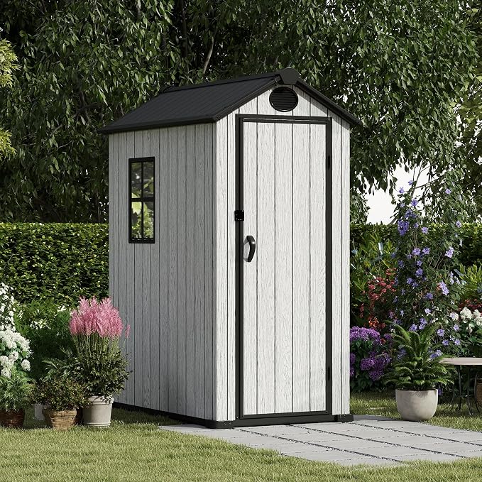 3.4x5.3 FT Resin Outdoor Storage Shed, 125 Cuft Garden Tool Sheds & Outdoor by EHHLY