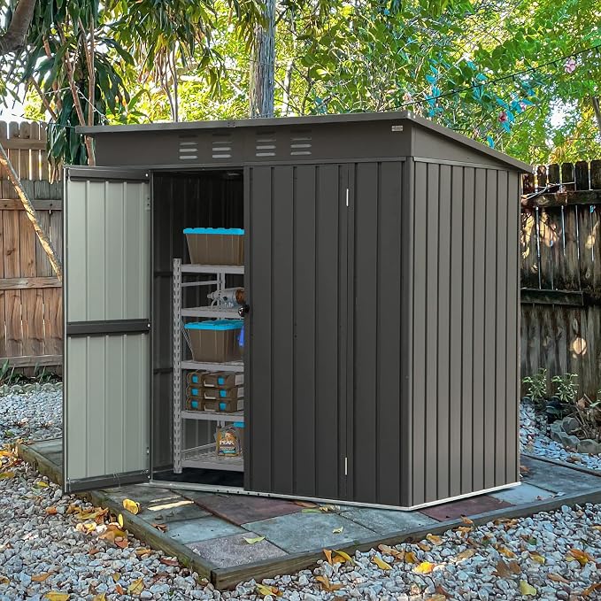 Domi Outdoor 5’ x 3’ Storage Shed, Metal Sheds Tool Storage Slope Roof - Image 7