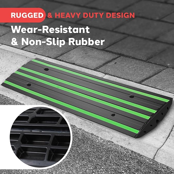 Pyle 4 ft. Rubber Threshold Curb Ramp, Heavy Duty, Non-Slip Car Ramp - Image 3