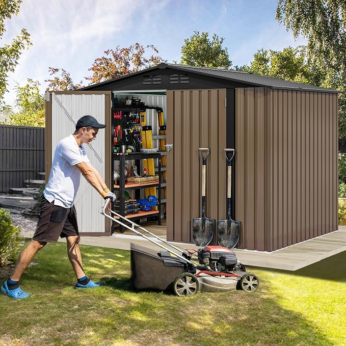 DWVO 8'x6' Large Metal Outdoor Storage Shed, Heavy Duty Tool Storage Sheds - Image 3
