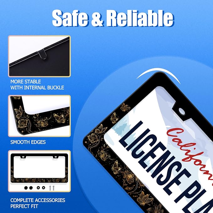 Butterfly License Plate Frame Golden Butterflies License Plate Stainless Steel - Image 2