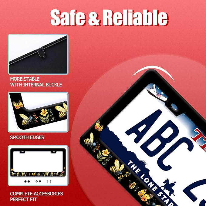Queen Bee License Plate Frame Beautiful Butterfly Flower License Plate Holder - Image 2