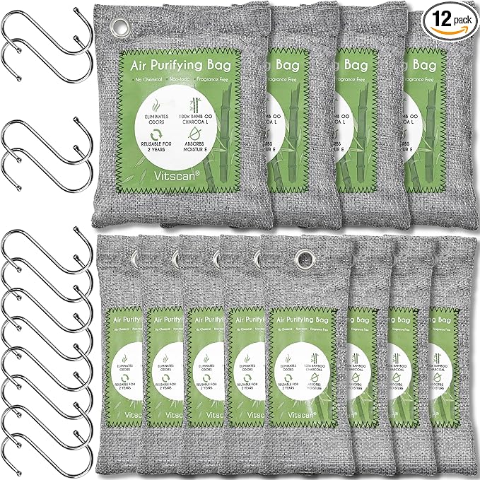 12 Pack Bamboo Charcoal Air Purifying Bag, Activated Charcoal Bags Odor Absorber by VITSCAN