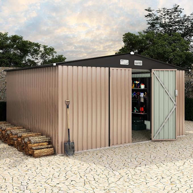 10X12FT Outdoor Metal Storage Shed, Lockable Weatherproof Garden Shed - Image 4