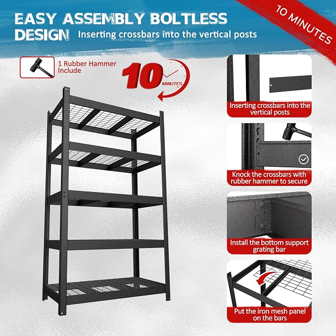 MUPATER 48.03”W × 24.41”D × 83.78”H Metal Storage Shelves, 5-Tier Adjustable - Image 6